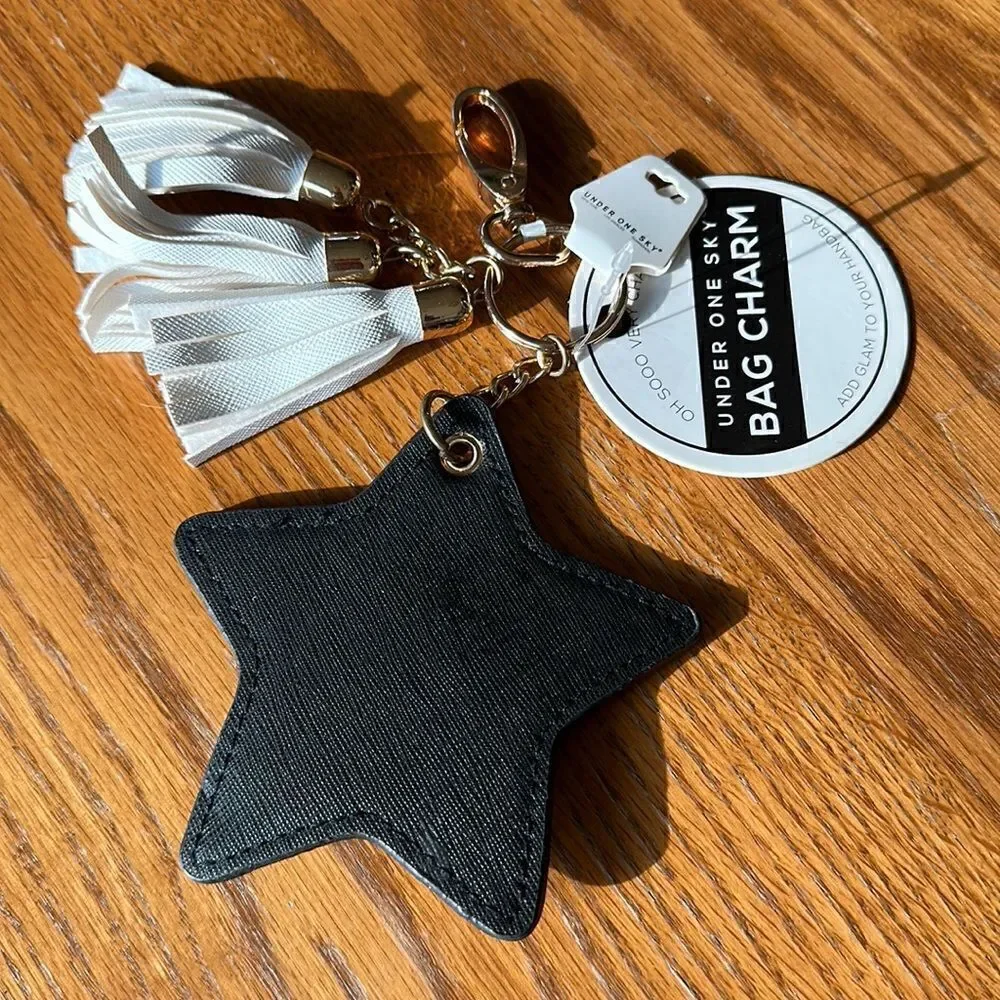 Purse Charm Key Chain #Squad Tassels Black White